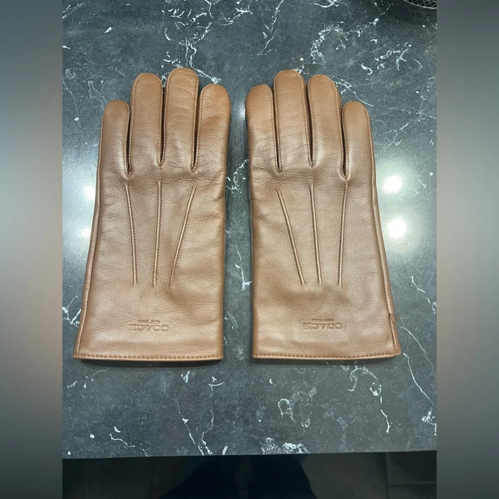 Men’s Dark Saddle Brown Coach Leather Gloves (Wool Inside) - Picture 3 of 7